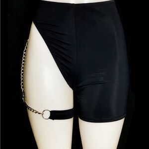Asymmetric Black High-Waisted Shorts with Chain